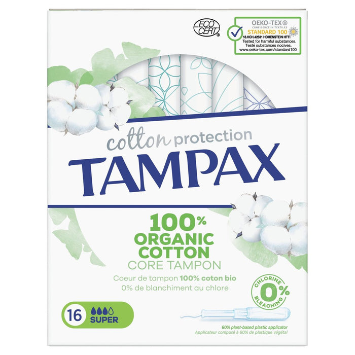 Tampax Organic Cotton Protection Super Tampons With Applicator 16 per pack