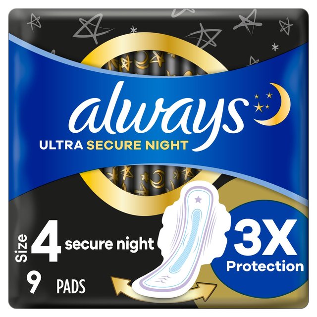 Always Sanitary Towels Ultra Secure Night Size 4 Wings 9 per pack
