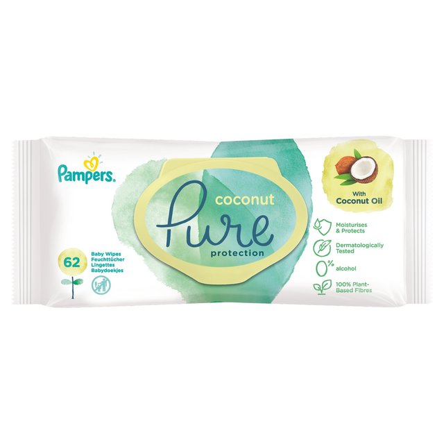 Pampers Coconut Pure Baby Wipes 62 per pack