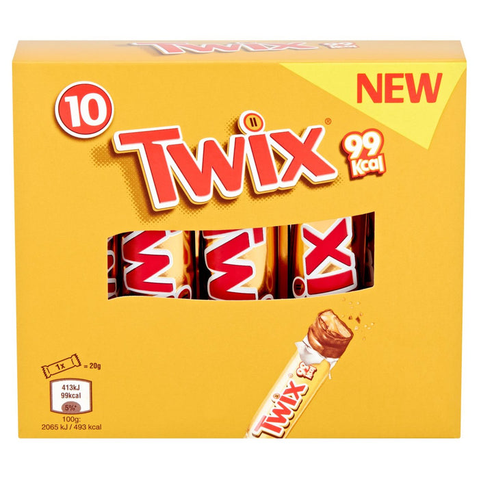 Twix 99Kcal Chocolate Biscuit Snack Bars Multipack 10 x 20g