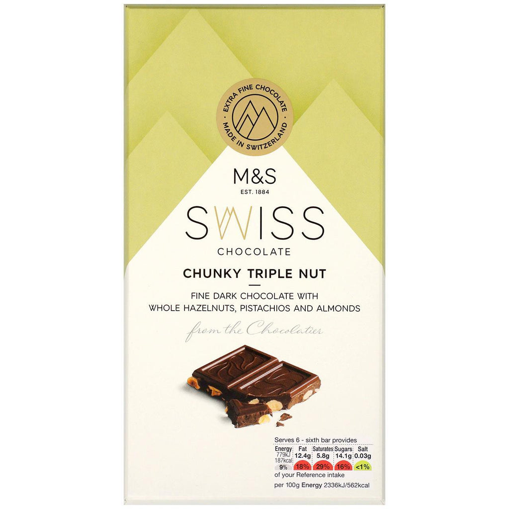 M&S Swiss Chunky Triple Nut Dark Chocolate 200g | British Online