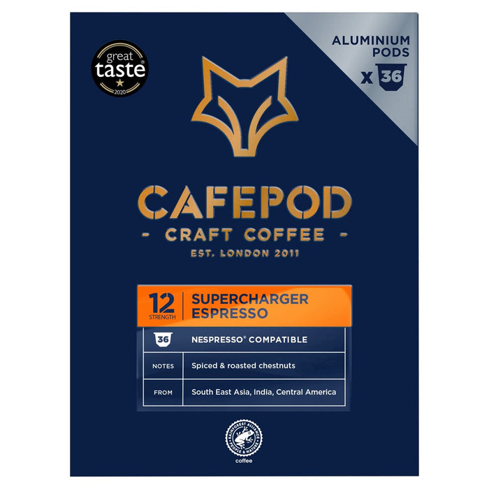 CafePod Supercharger Espresso Nespresso Compatible Aluminium Coffee Pods 36 per pack