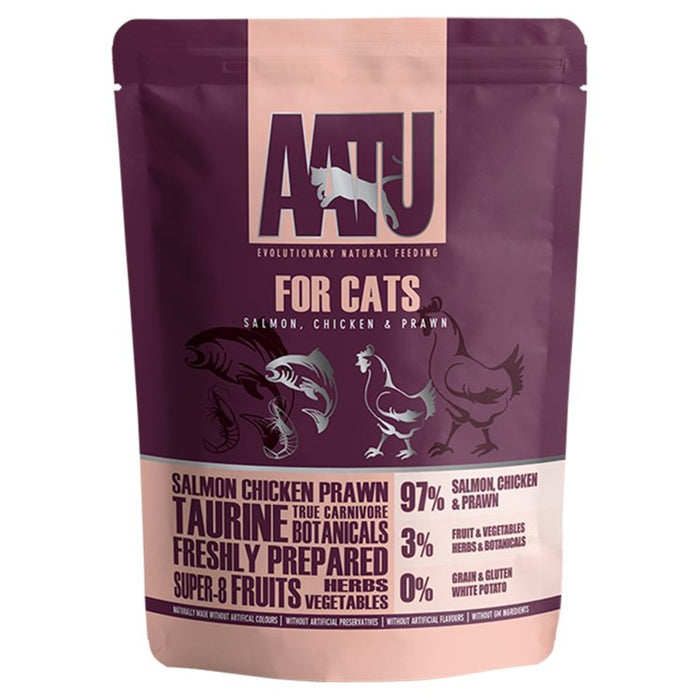 AATU Grain Free Adult Salmon Chicken & Prawn Wet Cat Food Pouches 10 x 85g