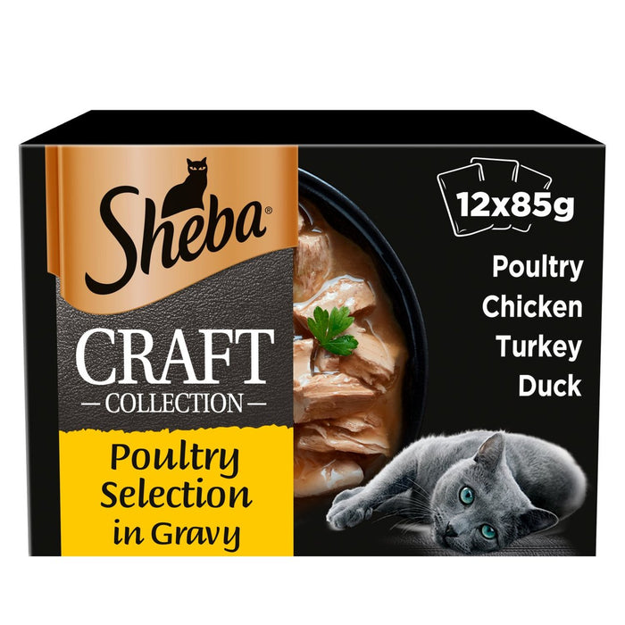Sheba Craft Adult 1+ Wet Cat Food Pouches Mixed Poultry Gravy 12 x 85g