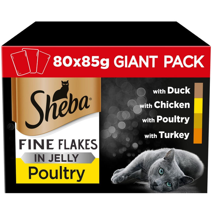Sheba Fine Flakes Cat Food Pouches Poultry in Jelly Giant Pack 80 x 85g