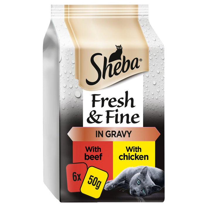 Sheba Fresh & Fine Cat Pouches Meat Collection in Gravy 6 x 50g
