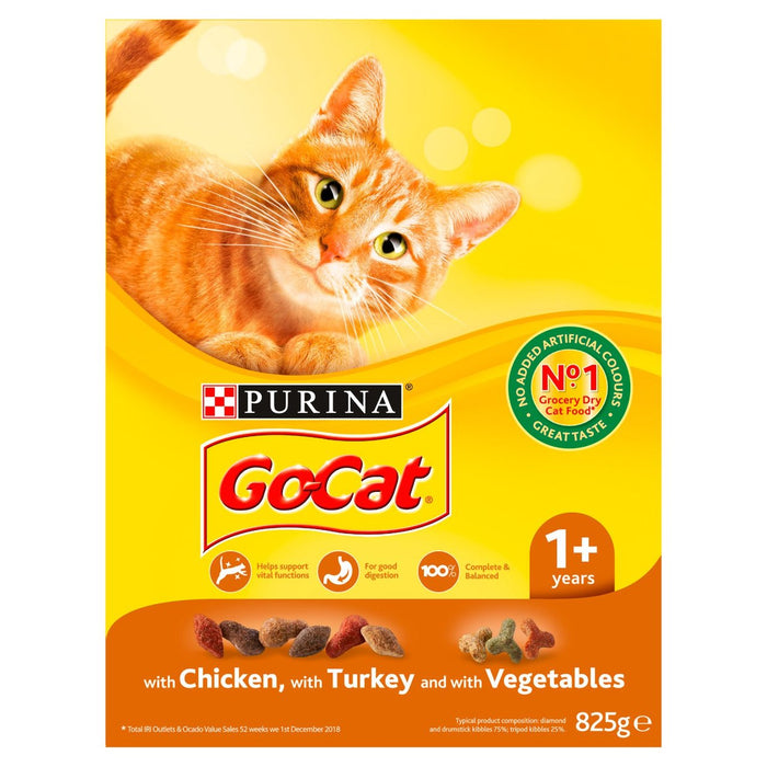 Go-Cat Adult Dry Cat Food Turkey and Veg 825g