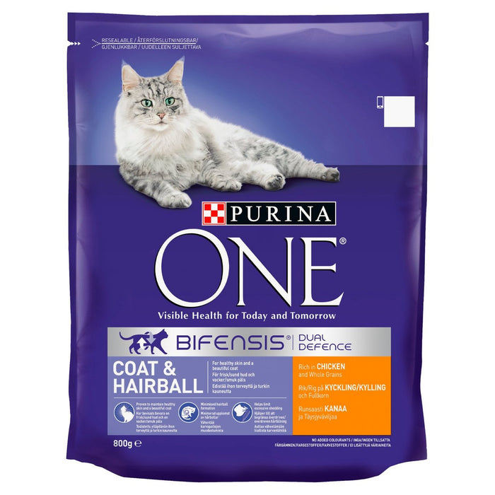 Purina ONE Coat and Hairball Dry Cat Food Chicken 800g