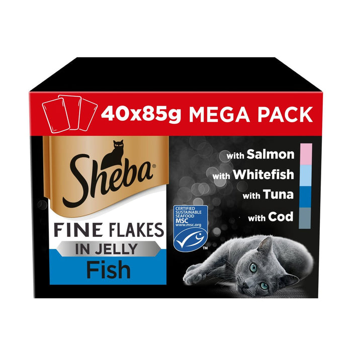 Sheba Fine Flakes Adult 1+ Wet Cat Food Pouches Mixed Fish Jelly 40 x 85g