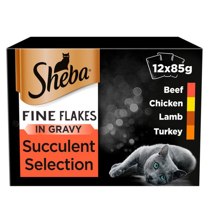 Sheba Fine Flake Adult 1+ Wet Cat Food Pouch Succulent Mixed Gravy 12 x 85g