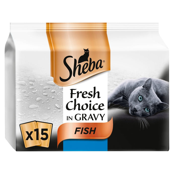 Sheba Fresh Choice Adult 1+ Wet Cat Food Pouches Mixed Fish Gravy 15 x 50g
