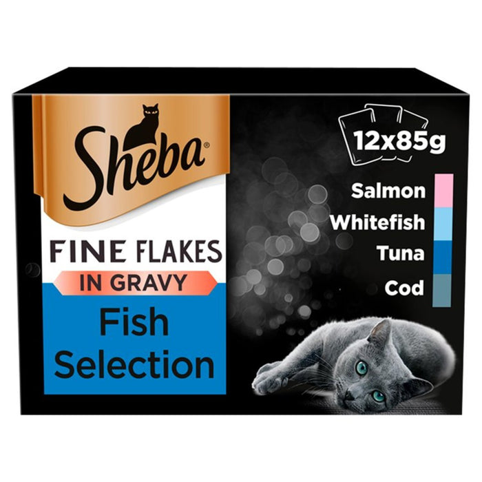 Sheba Fine Flakes Adult 1+ Wet Cat Food Pouch Mixed Fish Gravy 12 x 85g