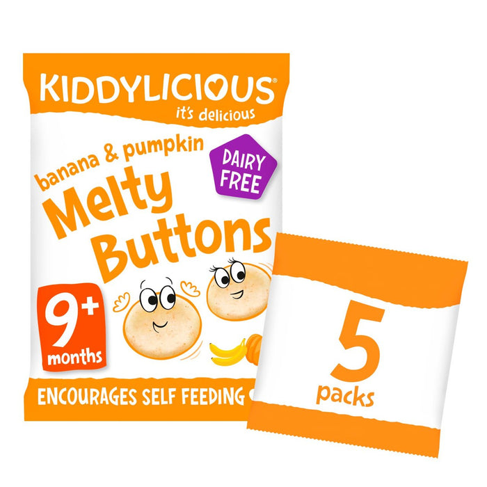 Kiddylicious Melty Buttons Banana & Pumpkin Baby Snack 9 months+ 5 x 6g