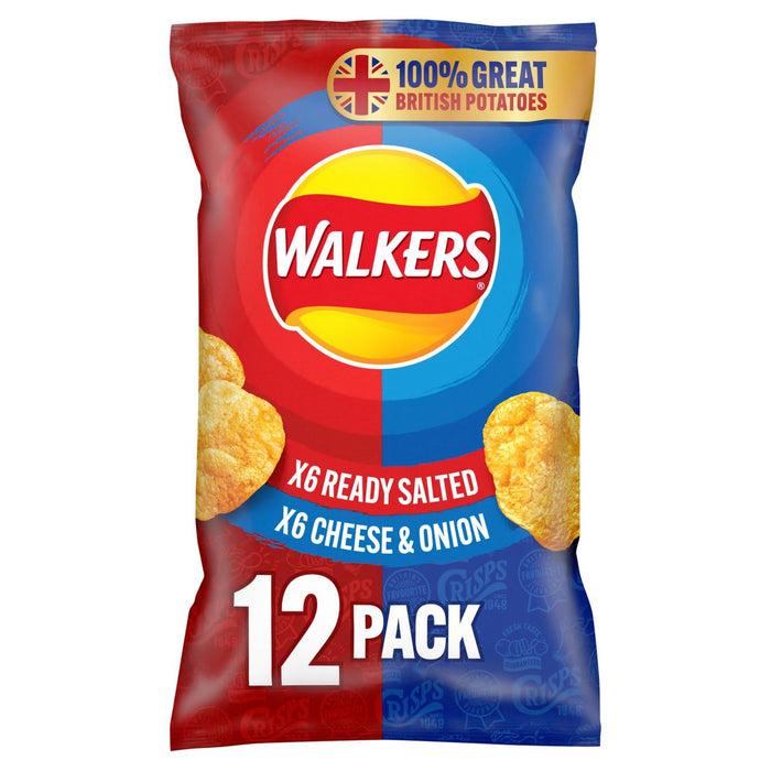 Walkers Ready Salted Cheese & Onion Variety Multipack Crisps 12 per pack