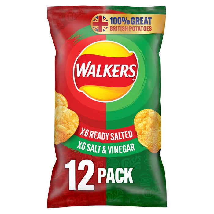 Walkers Ready Salted Salt & Vinegar Variety Multipack Crisps 12 per pack