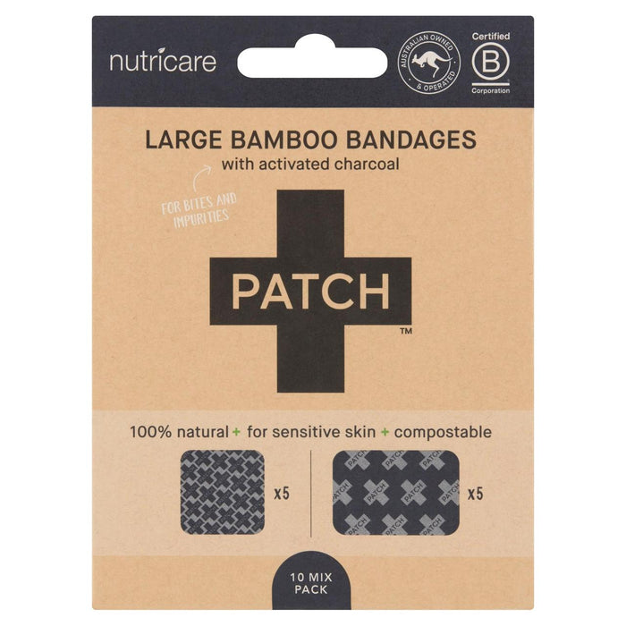 Patch Bamboo Sensitive Plasters Activated Charcoal Large 10 per pack