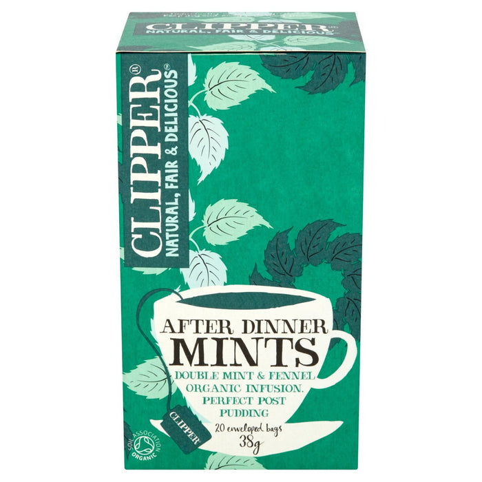 Clipper After Dinner Mints Bolsitas de té orgánicas de infusión doble de menta e hinojo 20 por paquete 
