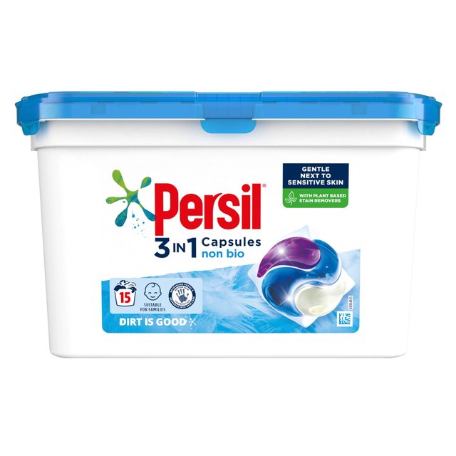 Persil 3 en 1 Cápsulas de lavado de lavandería no bio 15 por paquete