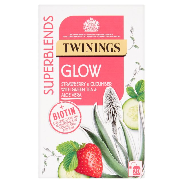 Twinings Superblends توهج مع الفراولة والخيار والشاي الأخضر 20 لكل علبة