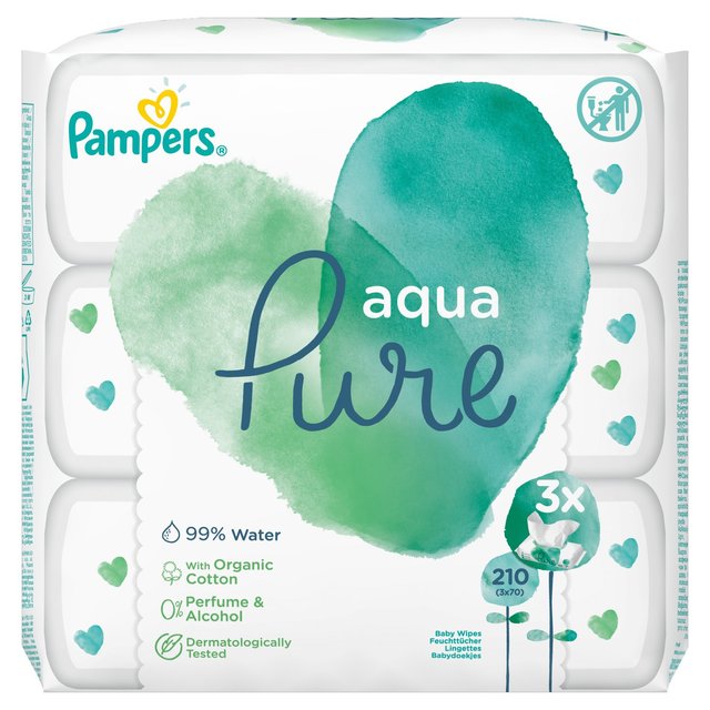Pampers Aqua Pure Baby Wipes 3 x 70 per pack