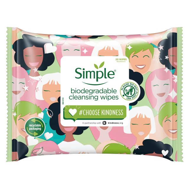 Simple Kind to Skin Biodegradable Cleansing Face Wipes 20 per pack