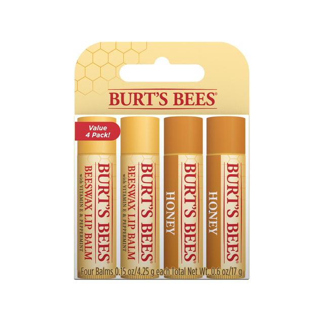 Burt's Bees 100% Natural Moisturising Lip Balm Original Beeswax & Honey 4 per pack