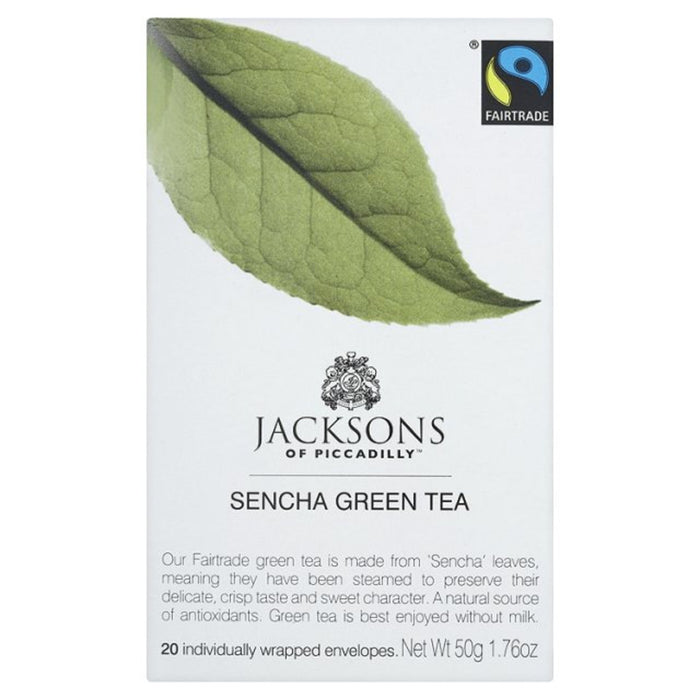 Jacksons of Piccadilly Fairtrade Sencha té verde 20 bolsitas de té 