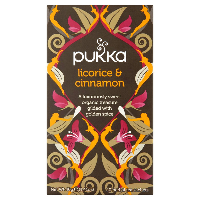 Bolsitas de té de canela y regaliz orgánico Pukka 20 por paquete 