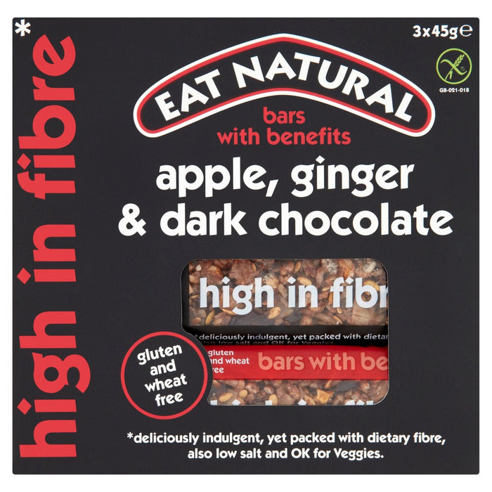 Essen Sie natürliche Apfelginger und dunkle Schokoladenstangen 3 x 45 g