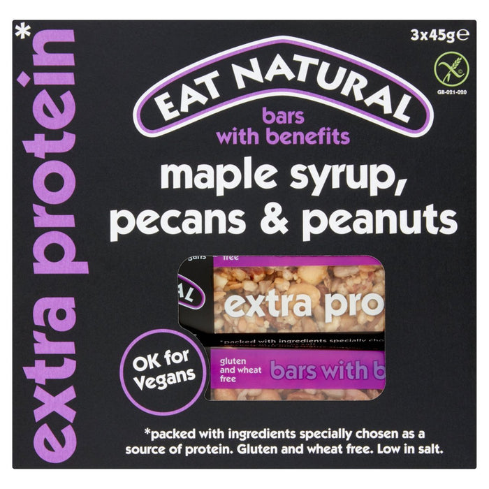 Essen Sie natürliche Ahornsirup -Pekannüsse und Erdnussstangen 3 x 45 g