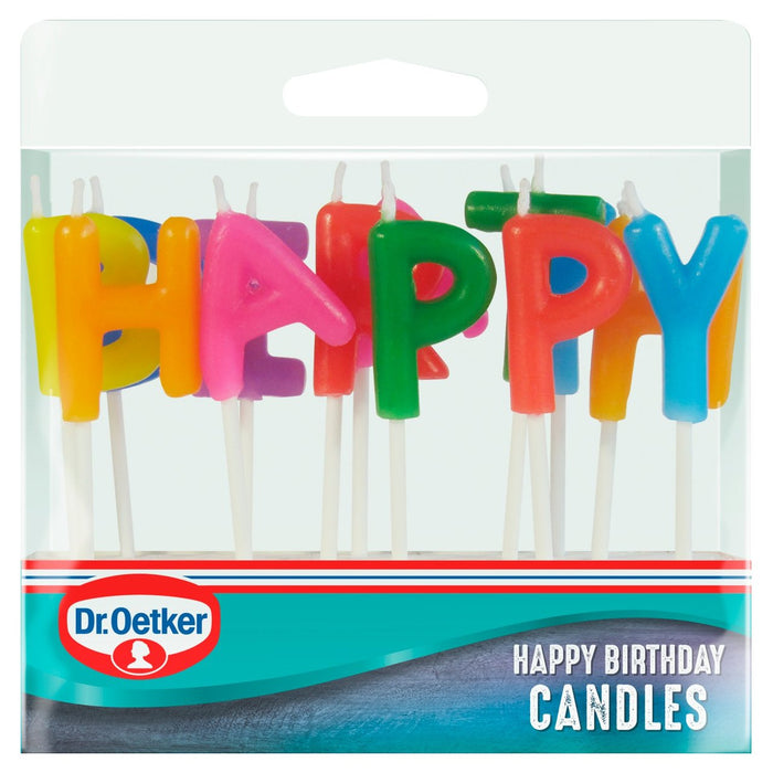 Dr. Oetker con velas de feliz cumpleaños con letras