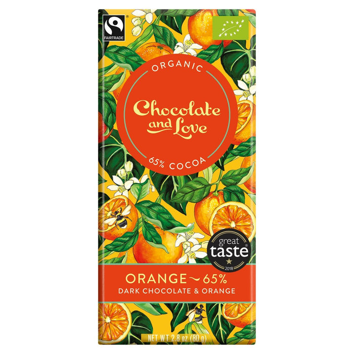 Chocolate y amor Fairtrade Organic Orange 65% Dark Chocolate 80G