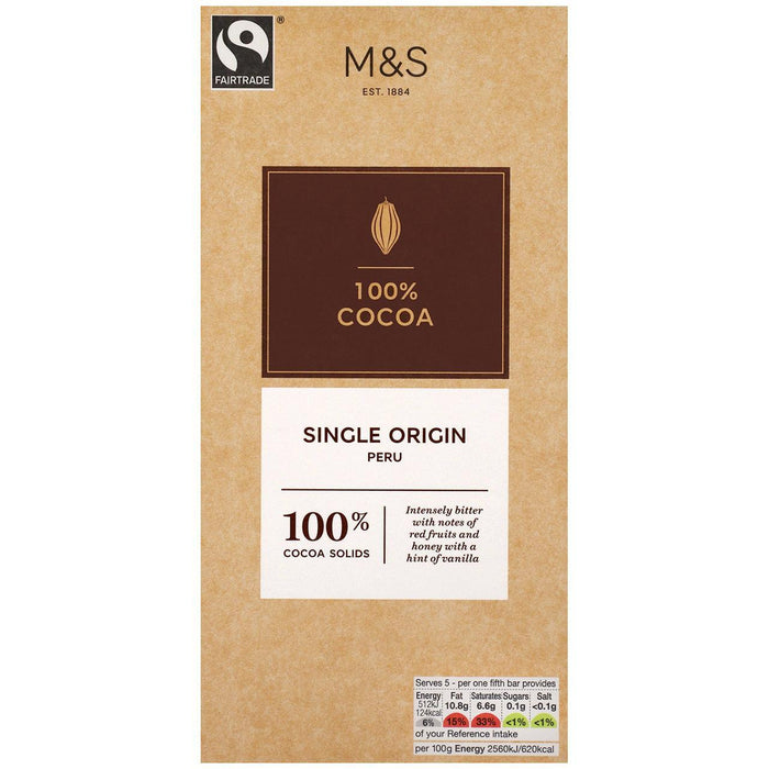 M & S 100% Kakao peruanische dunkle Schokolade 100g