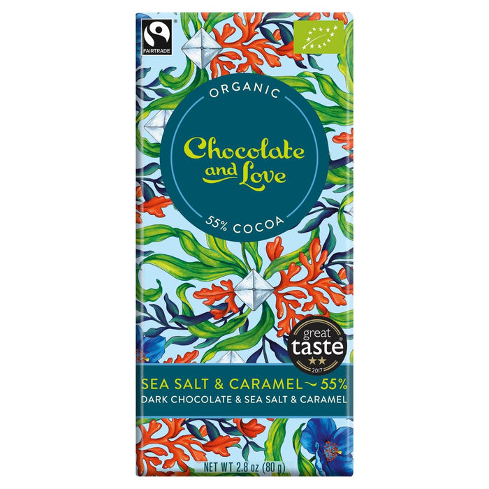 Chocolate and Love Fairtrade Organic Sea Salt & Caramel 55% Dark Chocolate 80g