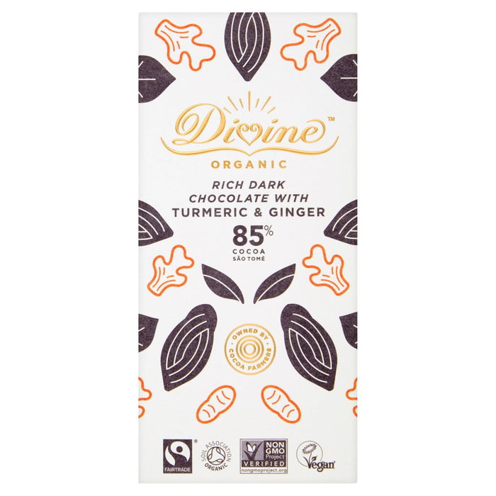 Divine Organic 85% oscuro con cúrcuma y jengibre 80G