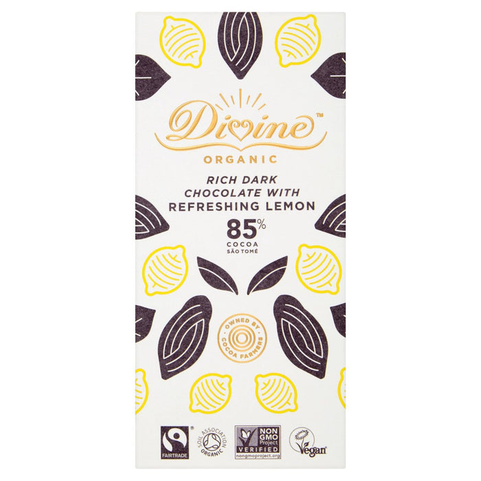 Divine Organic 85% oscuro con limón 80G
