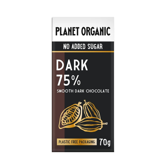 Planet Organic No Added Sugar Dark 75% Chocolate 70g