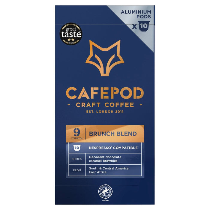 كبسولات قهوة من الألومنيوم من CafePod Brunch Blend متوافقة مع نسبريسو، 10 كبسولات في كل عبوة