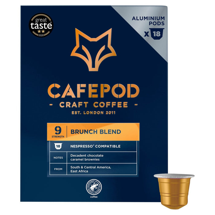 كبسولات قهوة من الألومنيوم من CafePod Brunch Blend متوافقة مع نسبريسو، 18 قطعة في كل عبوة