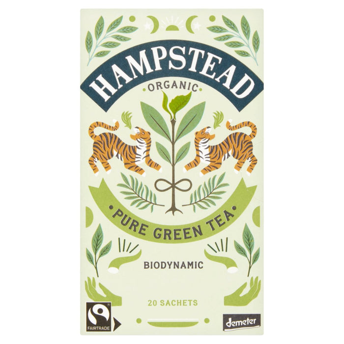 Té Hampstead biodinámico orgánico orgánico de color verde limpio 20 por paquete