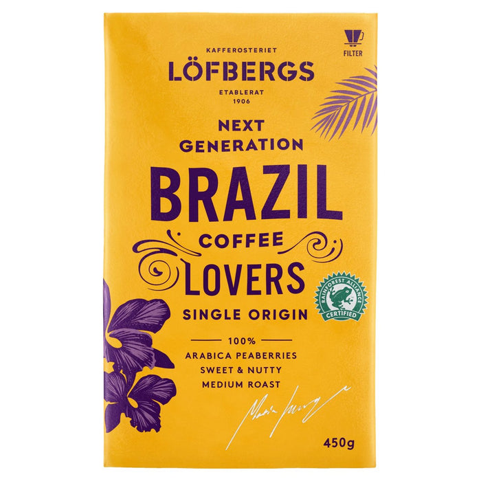 عشاق القهوة من لوفبيرجس - قهوة برازيلية مطحونة ذات أصل واحد 450 جرام
