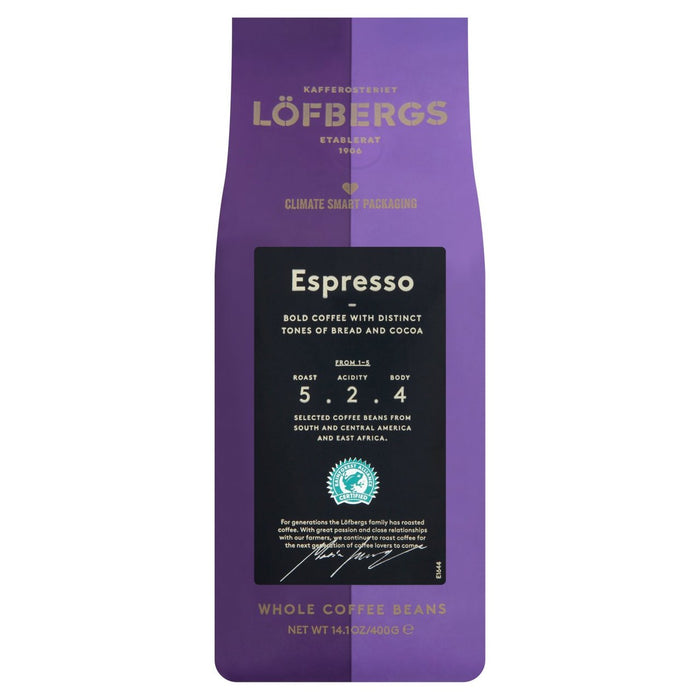 Lofbergs espresso rfa asado oscuro tostado completo frijol 400g