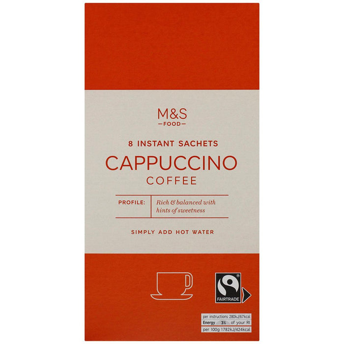 M&S Fairtrade Instant Cappuccino Sachets 8 por paquete