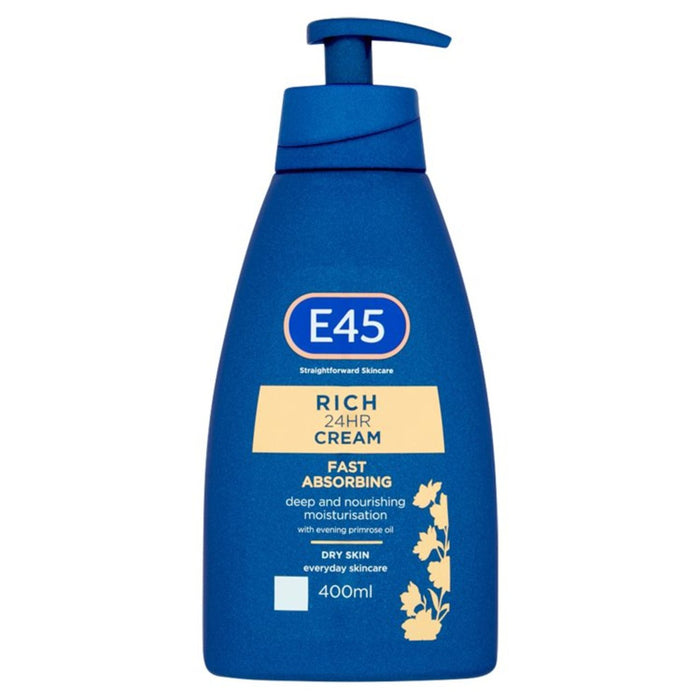 E45 reich 24 Stunden schnell absorbierende Feuchtigkeitscreme für trockene Hautpumpe 400 ml