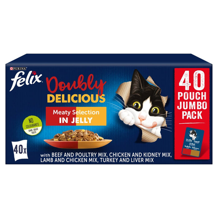 فيليكس طعام القطط اللذيذ بشكل مضاعف باللحم 40 × 100 جرام