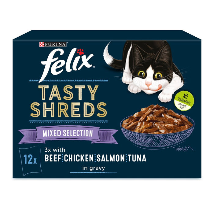 Felix Tasty Shreds Cat Food Mixed Selection in Gravy 12 x 80g
