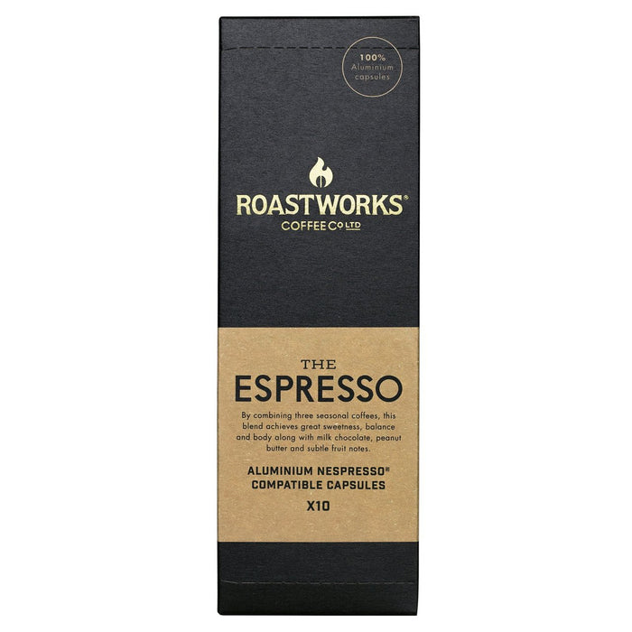 كبسولات Roastworks Espresso Nespresso المتوافقة مع 10 كبسولات في كل عبوة