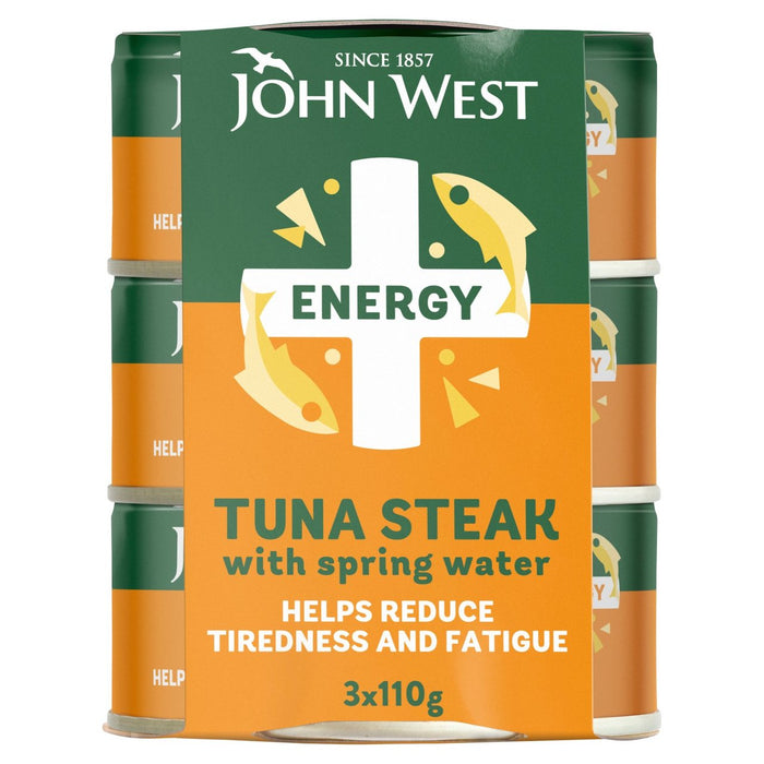 جون ويست إنيرجي - شريحة لحم التونة بدون استنزاف مع مياه الينابيع 3 × 110 جم
