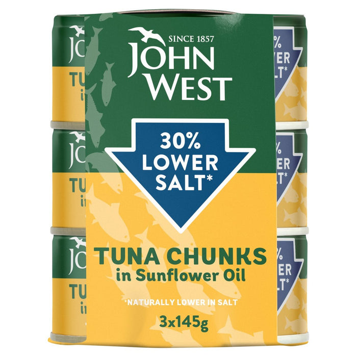 Chunks de thon à sel moindre John West dans l'huile de suflower 3 x 145g