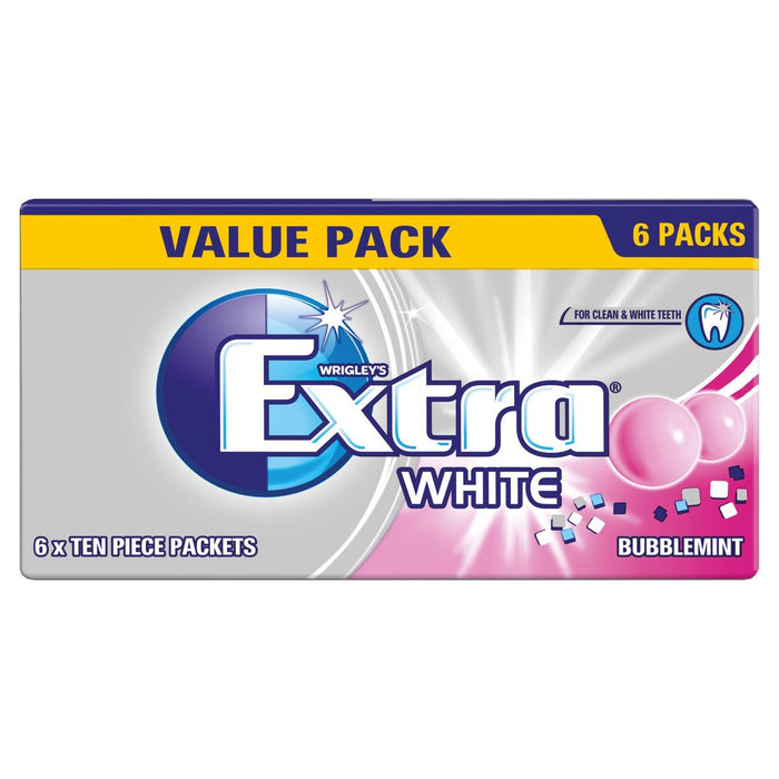 Wrigleys extra weißer Bubblemint -Kaugummi -Zuckerfreier Multipack 6 pro Pack
